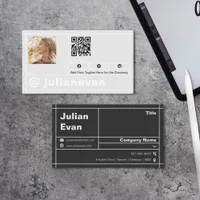 Modern Profile Photo Black & White QR Code Business Card