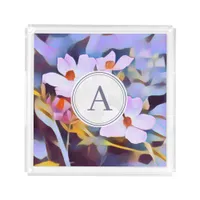 Customizable Purple and Blue Floral with Initial Acrylic Tray