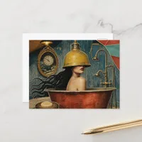 The Funny Lampshade Woman in a Bath Postcard