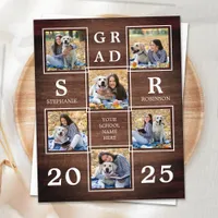 Budget Rustic Wood 6 Photo Graduation Announcement