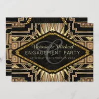 Art Deco Gold + Black Stylish Engagement Party Invitation