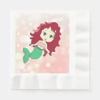 Redhead Mermaid Coral Birthday  Paper Napkins