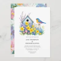 Modern Spring Floral Wedding Photo and QR Code Invitation