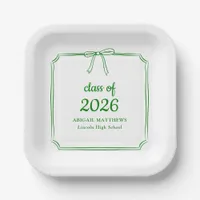Elegant Whimsical Bow Green Custom Graduation Paper Plates