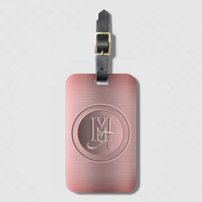 Metallic Pink Steel Engraved Monogram Luggage Tag