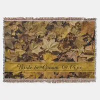 Yellow Fallen Leaves Autumn Wedding Throw Blanket