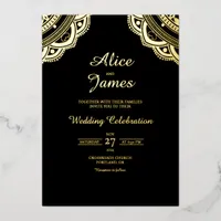 Dual Mandala Arch Elegant Black Gold Foil Wedding Invitation