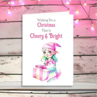 Old-Fashioned Christmas Pink Elf Cheery and Bright Holiday Card