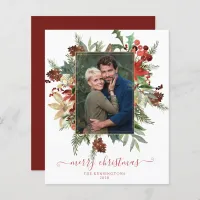 Budget Elegant Winter Floral Gold Christmas Photo