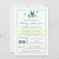 Blue and Lime Hearts Blue Boys baby shower invite