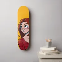 Cute Brunette Anime Girl Illustration  Skateboard