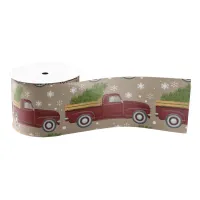 Vintage Red Truck Christmas Tree Retro Holiday Grosgrain Ribbon