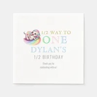 Little Dragon Halfway to One Blue 6 Month Birthday Napkins