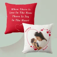 Happy Heart Custom Photo Pillow Red