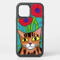 Folk Art Whimsical Cat and Flowers OtterBox Symmetry iPhone 12 Pro Case