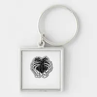 Skeleton Heart Hands Funny Playful Mood Keychain