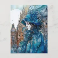 The Lady in the City Dressed in Blue Postcard