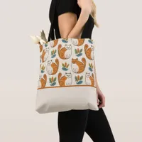 Orange and White Cats Naive Art Style Color Block Tote Bag
