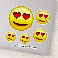 Happy Face Red Heart Eyes Collection Add Name 8" Sticker