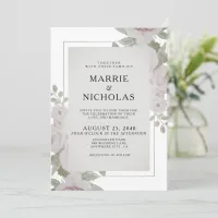 Wedding Blush Gray Pink Rose Floral Watercolor