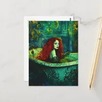 Fantasy Beautiful Woman with Red Hair in a Tub  Postcard