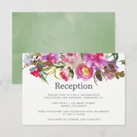 Vintage Pink Peonies Watercolor Wedding Reception Invitation