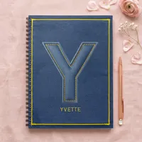 Faux Denim Yellow Stitch Letter Y Monogram Notebook