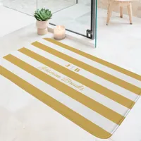 Gold and White Wide Stripes Monogram Name Bath Mat