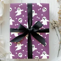 Spooky Purple Ghosts & Skulls Halloween Wrapping Paper