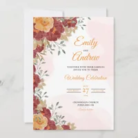 Maroon Rose Elegant Floral Watercolor Wedding Invitation