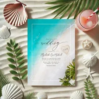 Tropical Beach Monogram Wedding Photo and QR Code Invitation