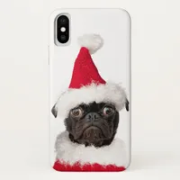 Cute Funny Christmas Black Pug Puppy Santa iPhone XS Case