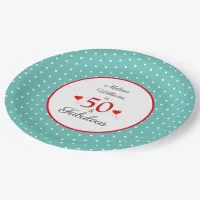 50 & Fabulous Add Name Red 50th Birthday Teal WH Paper Plates