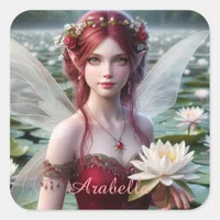 Beautiful July Fairy in Water Lilies Square Sticker