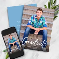 Modern Bold Script Light Blue Photo Graduation Announcement