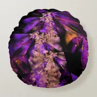 Modern fractal in black and purple round pillow