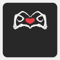 Skeleton Heart And Hands Funny  Square Sticker