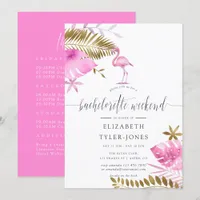Pink and Gold Tropical Flamingo Bachelorette Party Invitation