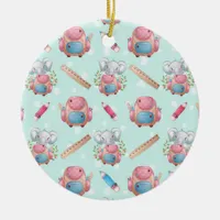 Back to School Elephant Pattern Ceramic Ornament