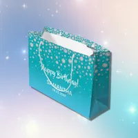 Birthday teal blue green glitter name large gift bag