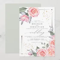 Classic Wedding Elegant Watercolor Pink Roses Invitation