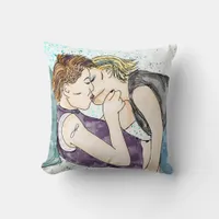LGBTQIA+ Women Kissing Watercolor Art  Throw Pillow