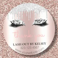 Makeup Artist Lashes Pink & Platinum Glitter Drips Classic Round Sticker