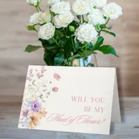 Elegant Watercolor Floral Maid of Honor Proposal Card