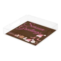 Season Greetings - Pink on Brown | Acrylic Tray