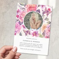 Butterfly Floral Photo Sympathy Funeral Memorial Thank You Card