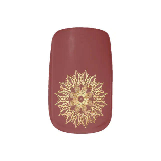 Golden lace mandala minx nail art