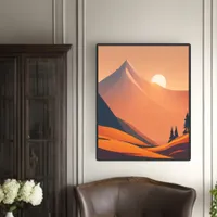 Retro Mountains Landscape Sunset  Illustration Poster