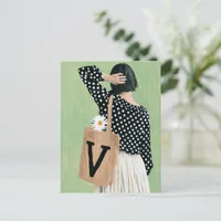 Cute Woman in Black and White Polka Dots Postcard