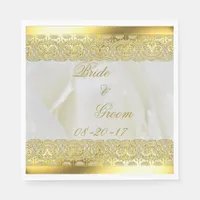 Elegant White and Gold Floral Rose Napkins